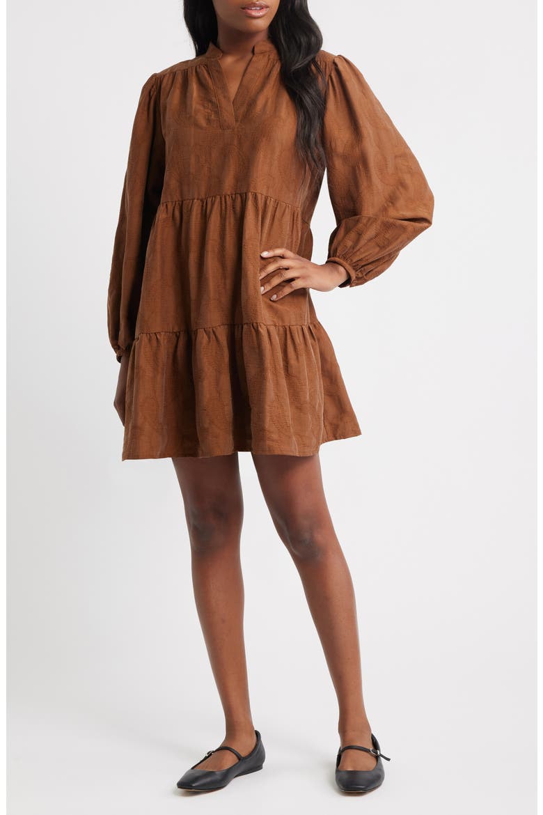 Sarrasin Long Sleeve Tiered Dress, Main, color, MARRON GLACE
