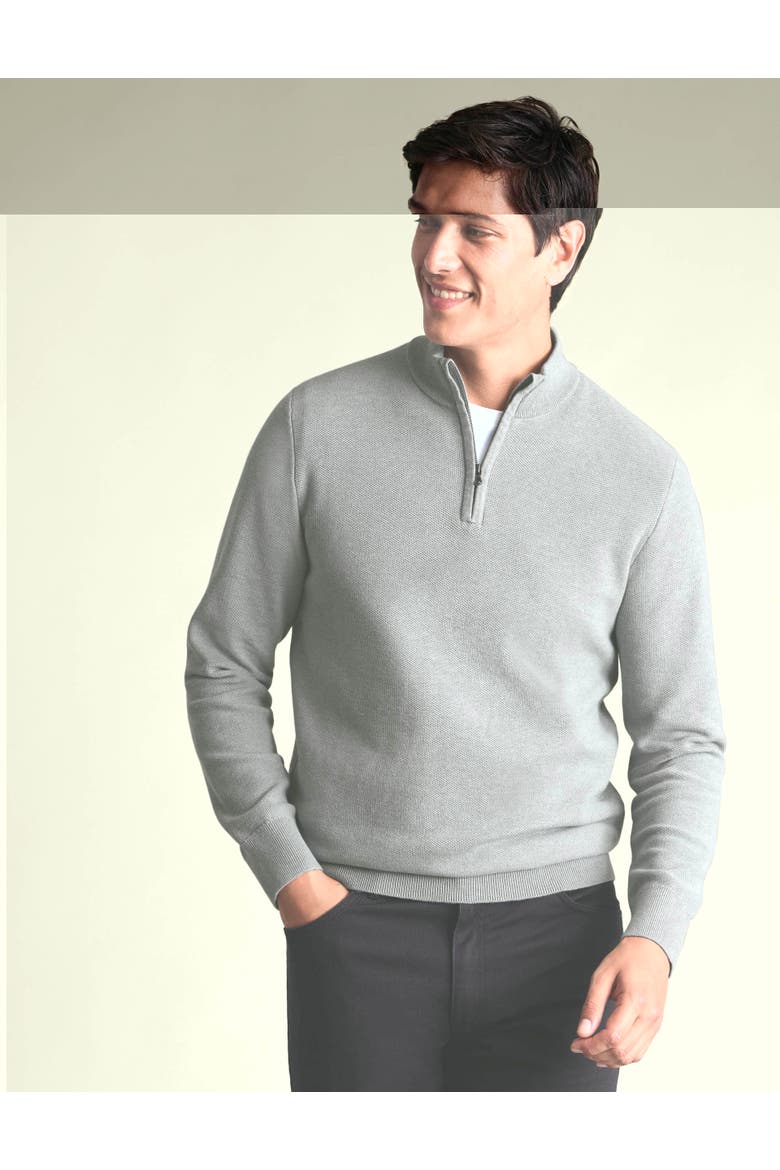 Honeycomb Cotton Zip Neck Sweater, Main, color, Light Grey