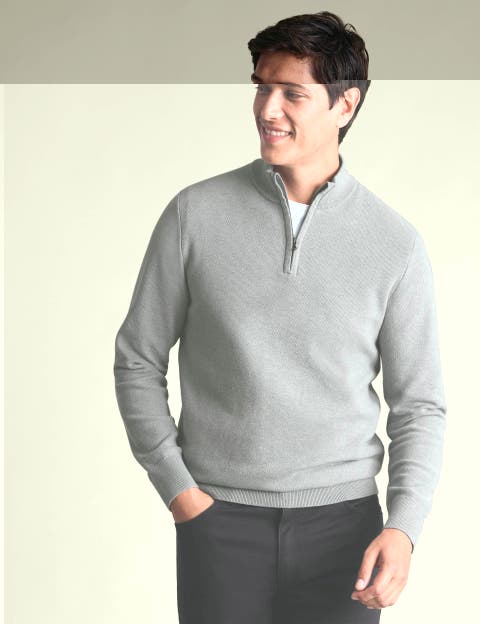 Honeycomb Cotton Zip Neck Sweater