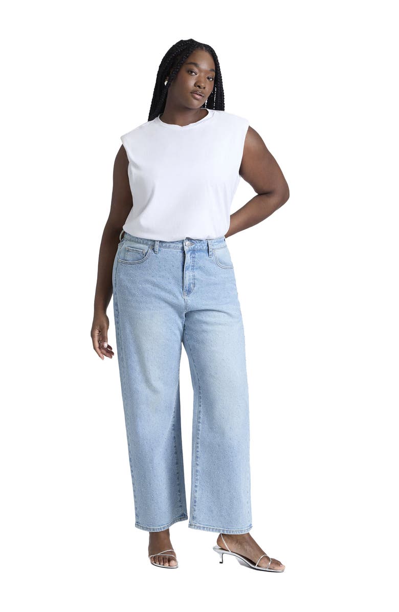 ELOQUII The Sparkle Naomi Straight Leg Jean, Main, color, Vintage Blue