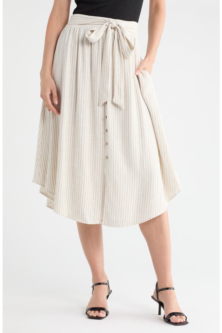 Stripe Tie Waist Midi Skirt, Main, color, LINEN