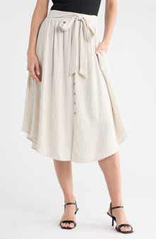 Renee C Stripe Tie Waist Midi Skirt