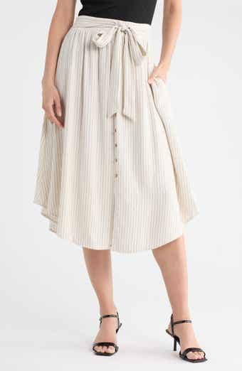 Renee C Stripe Tie Waist Midi Skirt