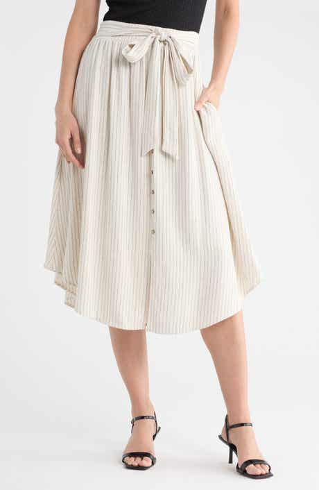 Renee C Stripe Tie Waist Midi Skirt