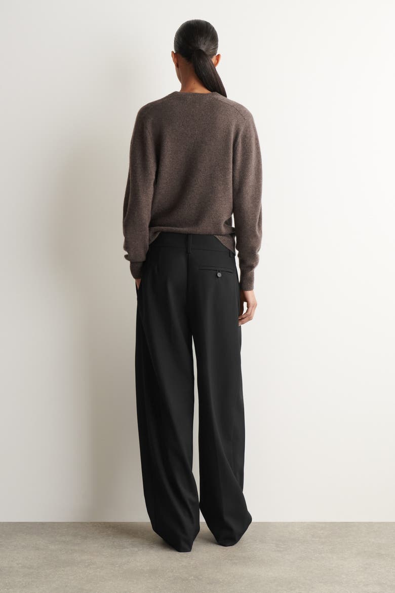 Pleated Wool-Blend Straight-Leg Pants, Alternate, color, BLACK
