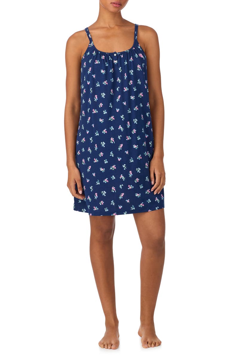 Lauren Ralph Lauren Double Strap Nightgown, Main, color, Navy Print