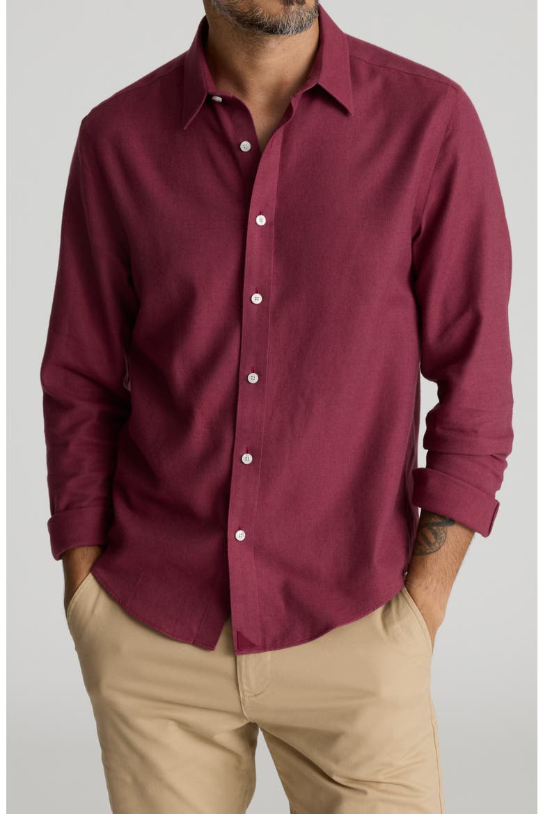 Veneto Regular Fit Textured Wrinkle Free Cotton Button-Down Shirt, Main, color, MID RED