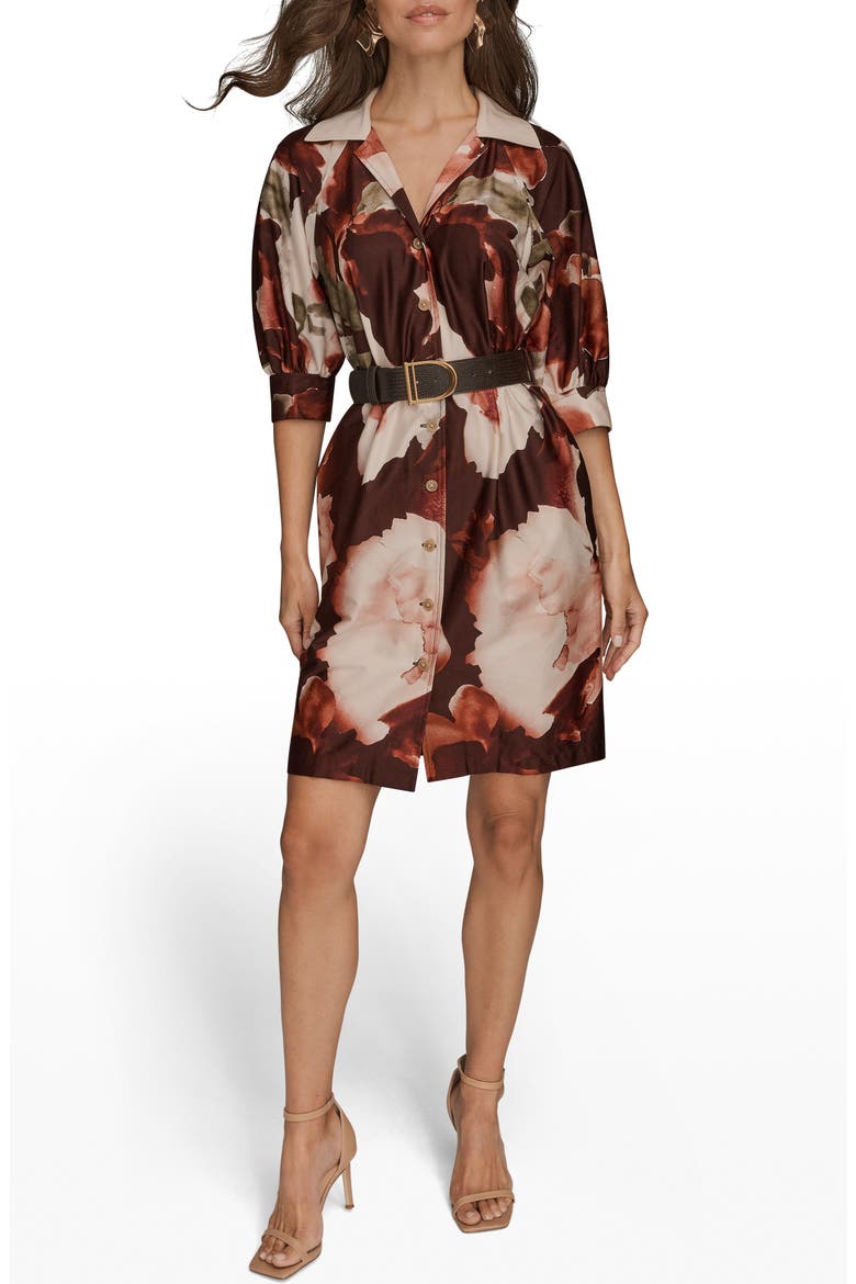 Floral Print Belted Shirtdress, Main, color, OXBLOOD MULTI