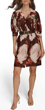 Donna Karan New York Floral Print Belted Shirtdress
