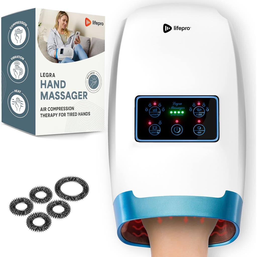 Lifepro Legra Plus Hand Massager With Heat And Compression Finger, Wrist, And Palm Massager With 5 A