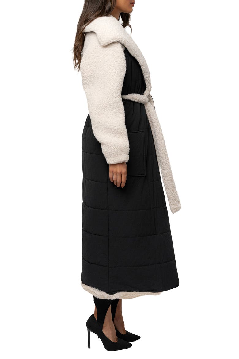 Quilted Longline Coat with High Pile Fleece Lining, Alternate, color, BLACK