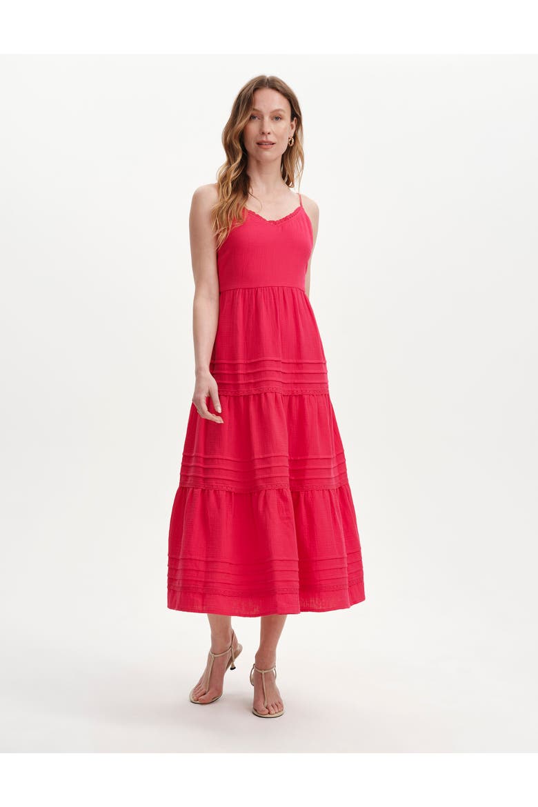 Petite Hazel Cheesecloth Midi Dress, Alternate, color, Bright Pink
