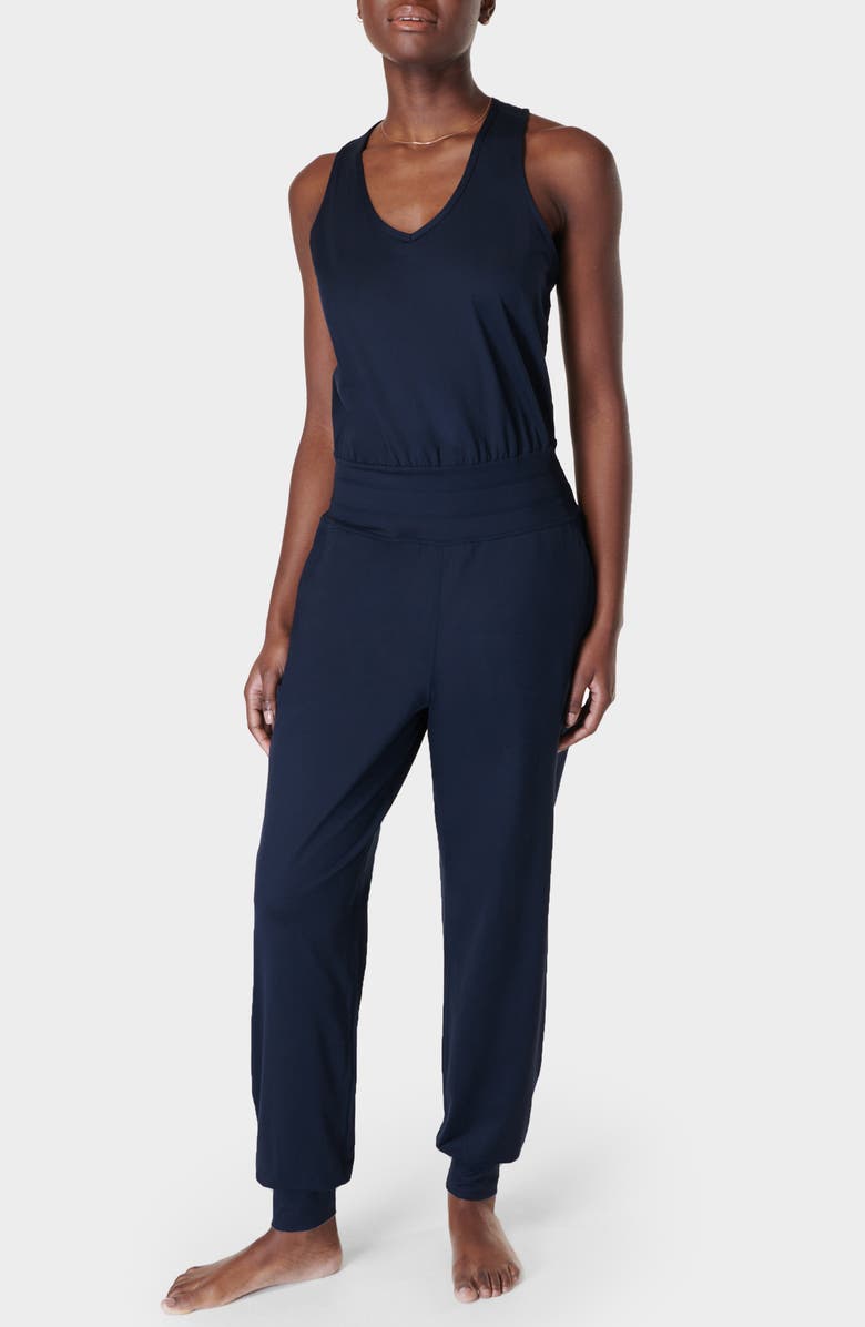 Sweaty Betty Gaia Yoga Jumpsuit, Main, color, Navy Blue