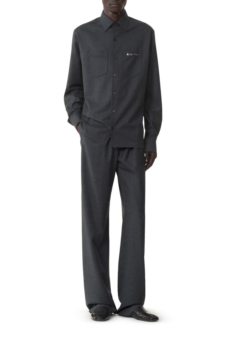Straight-Cut Overshirt In Wool Flannel, Main, color, Charcoal
