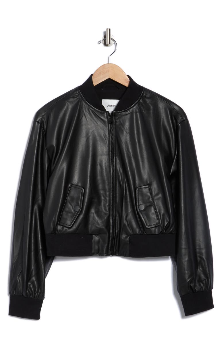 JASON WU Cropped Faux Leather Bomber Jacket, Alternate, color, Black