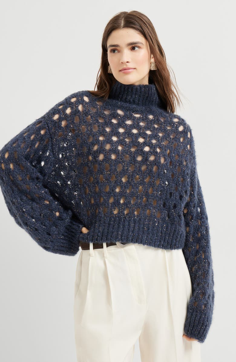 Brunello Cucinelli Dazzling Net sweater, Alternate, color, Navy Blue