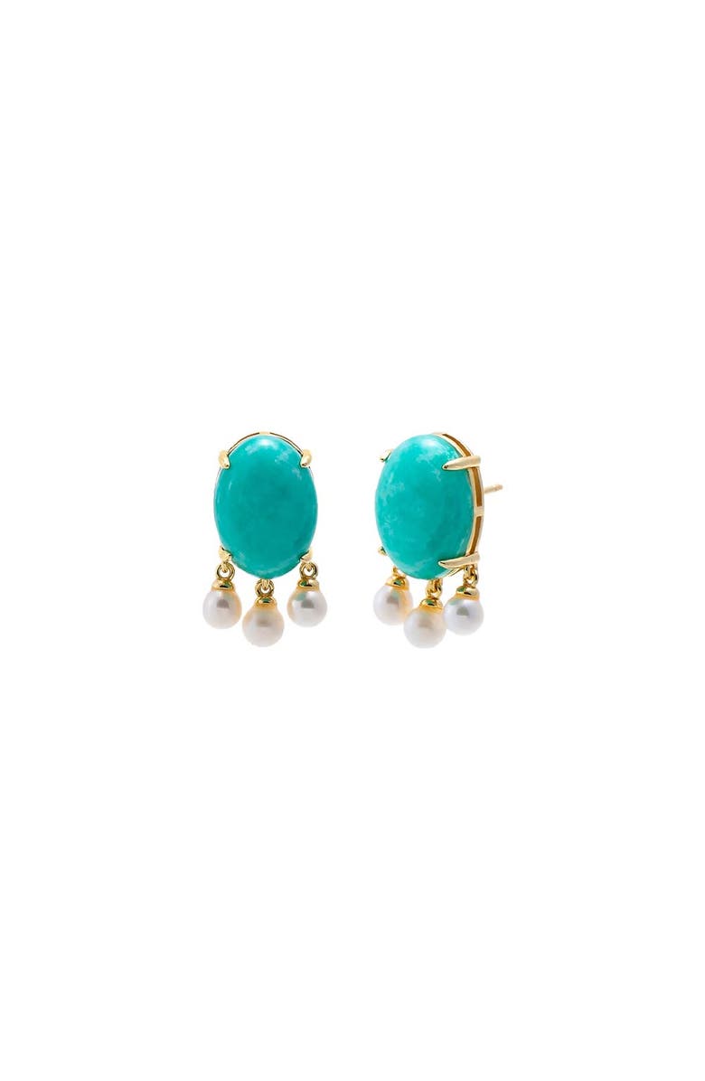 BY ADINA EDEN Turquoise Oval Pearl Drop Stud Earring, Main, color, Turquoise
