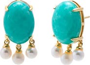 BY ADINA EDEN Turquoise Oval Pearl Drop Stud Earring