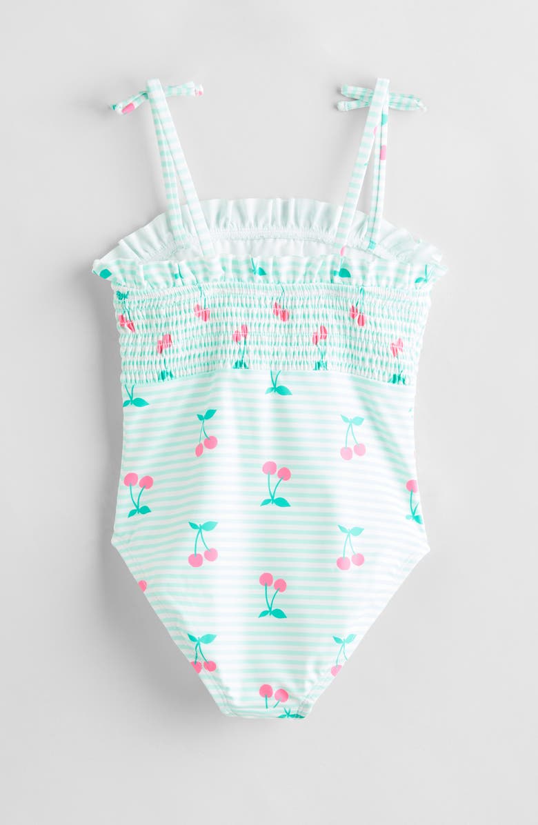 Tucker + Tate Kids' Smocked One-Piece Swimsuit, Alternate, color, Green Jade Cherry Stripe