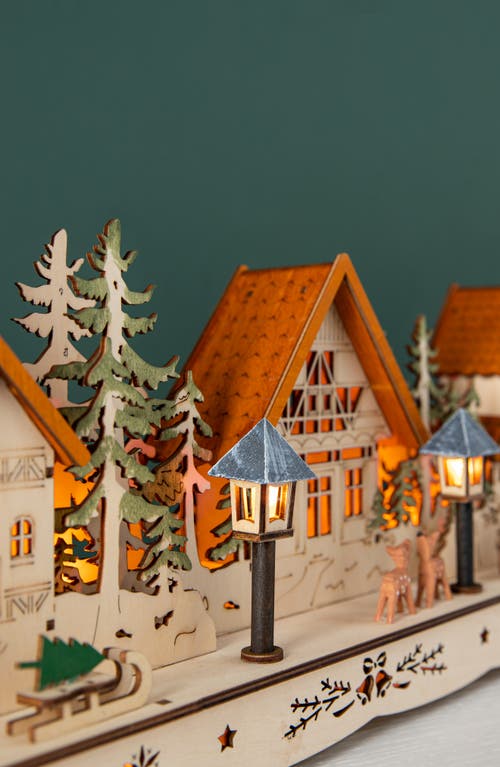 Balsam Hill Lit Wooden Christmas Mantel Village In Brown