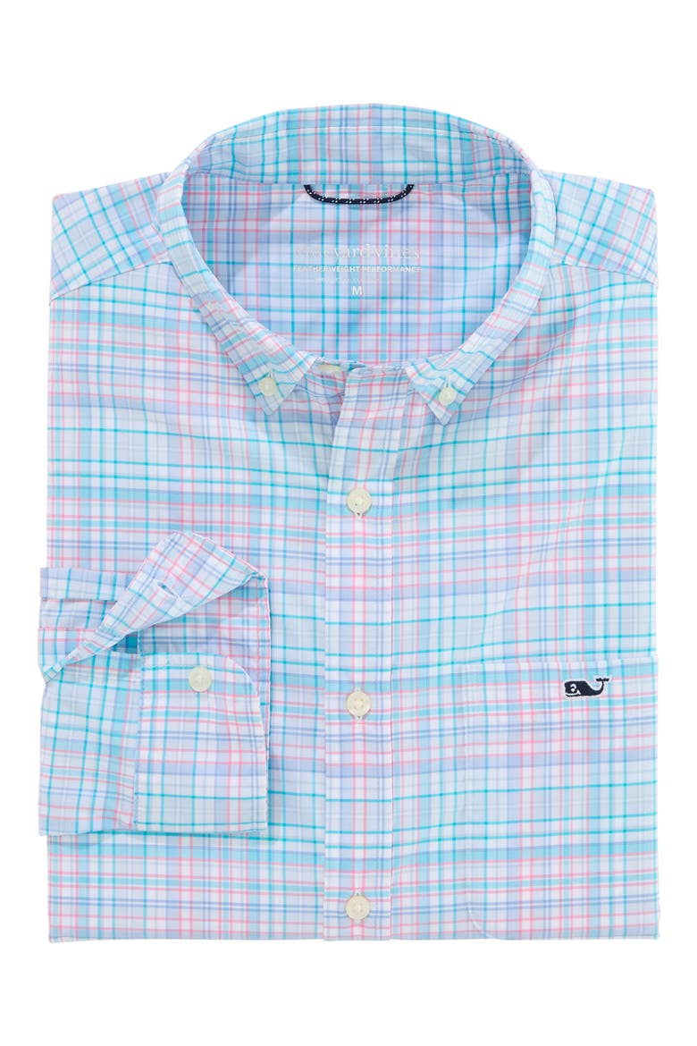 Parrotfish Plaid Performance Button Down Shirt, Alternate, color, BAHAMA BREEZE
