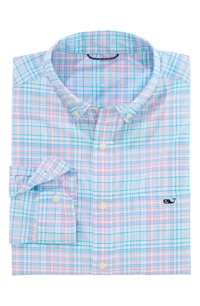 vineyard vines Parrotfish Plaid Performance Button Down Shirt, Alternate, color, Bahama Breeze