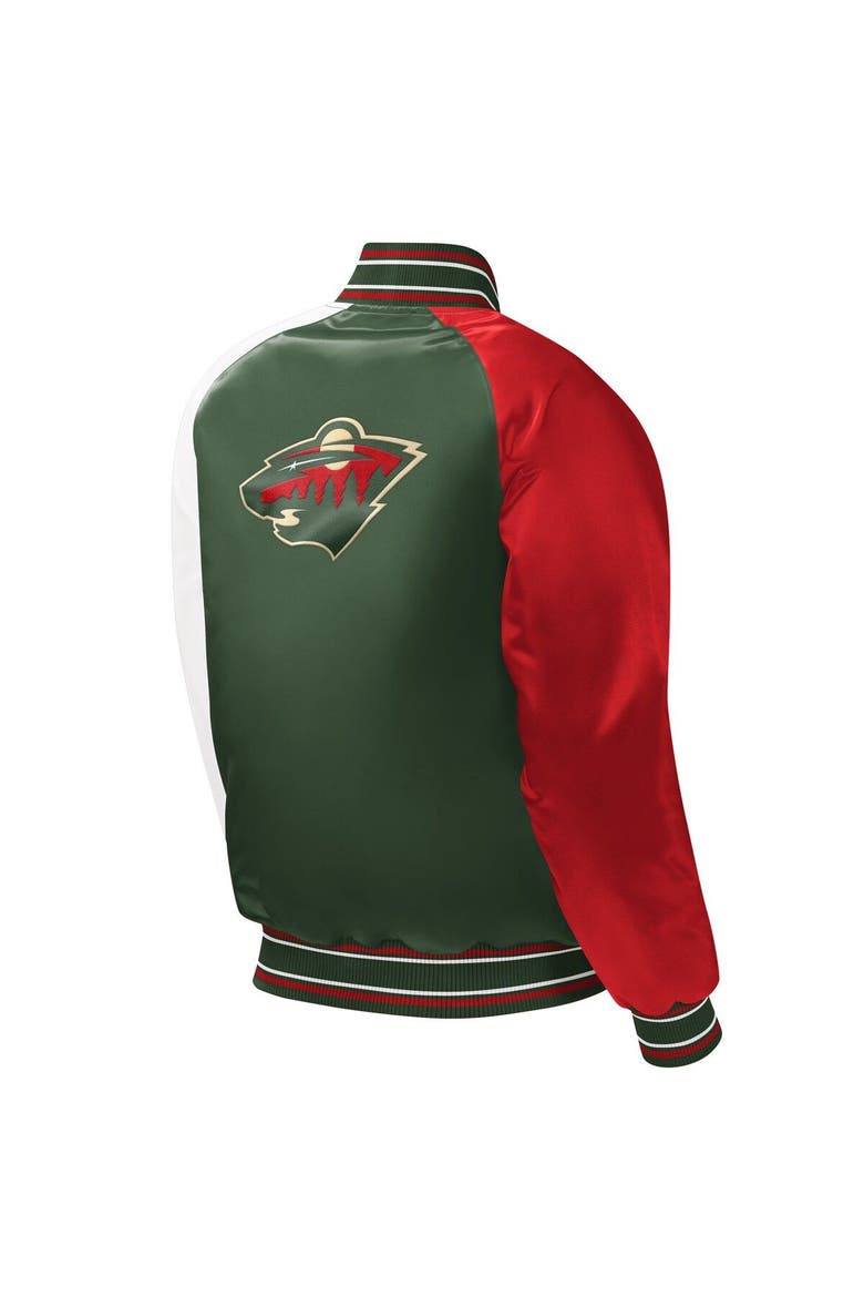 Youth Starter Green Minnesota Wild Raglan Full-Snap Varsity Jacket, Alternate, color, Green