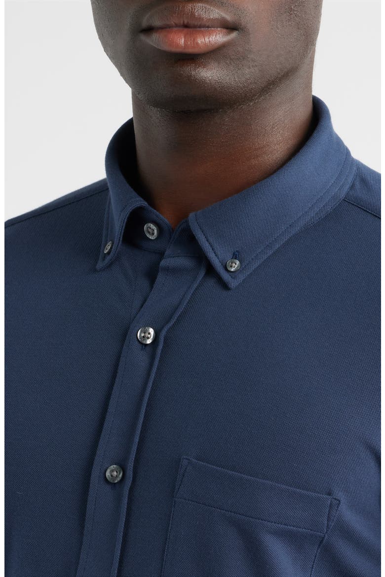 SILVER Cotton Blend Piqué Button-Down Shirt, Alternate, color, TRUE NAVY