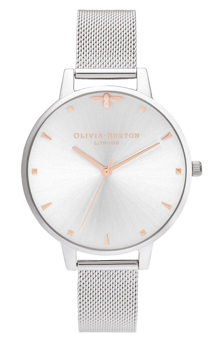 Olivia Burton Queen Bee Mesh Strap Watch, 38mm, Main, color, 