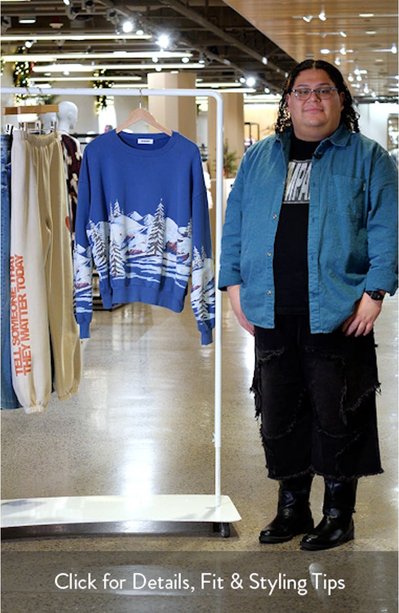 Alpine Scene Oversize Cotton Graphic Sweatshirt, sales video thumbnail