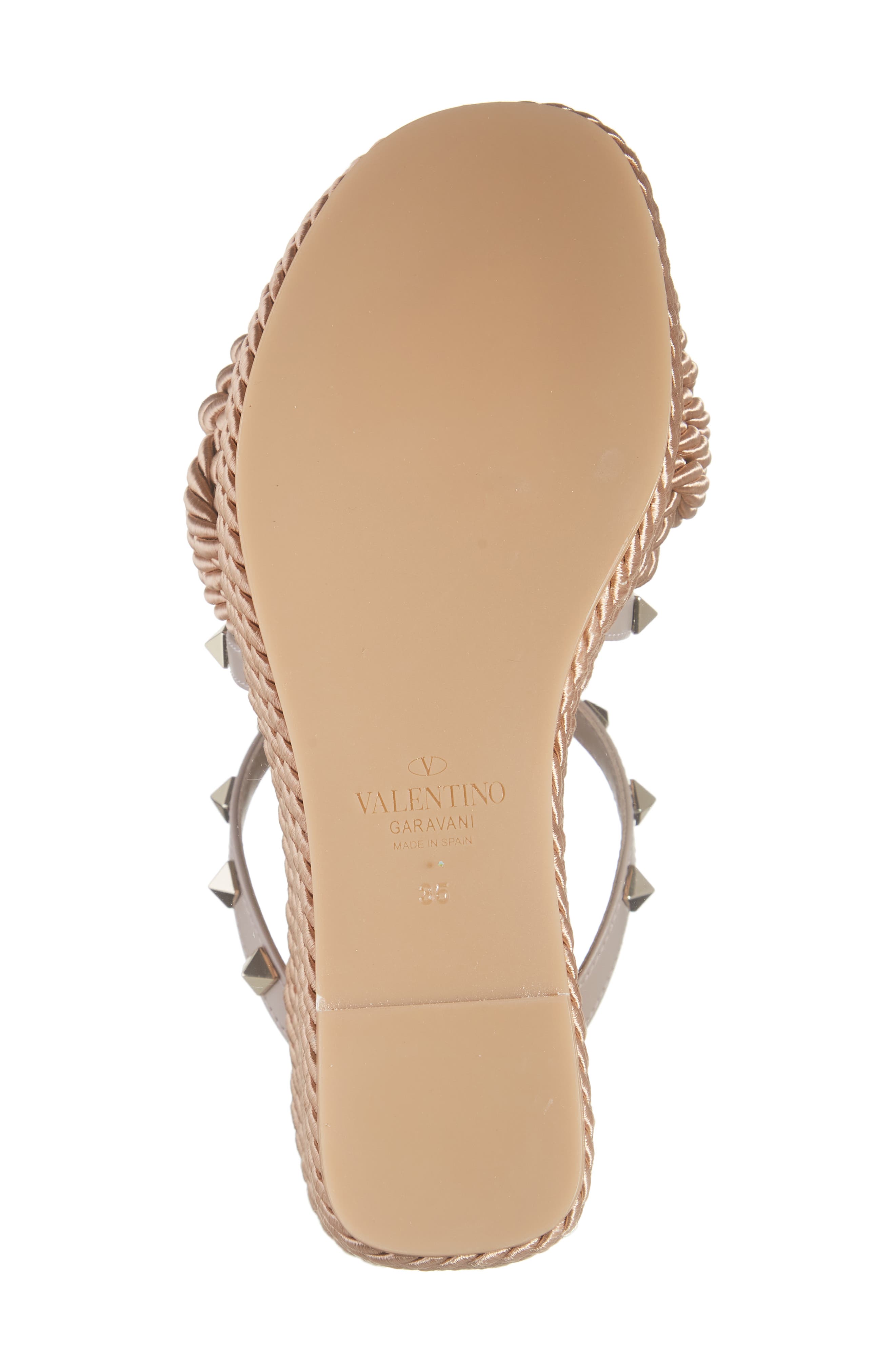 Valentino Garavani Rockstud Torchon Espadrille Wedge Sandal, Alternate, color, 