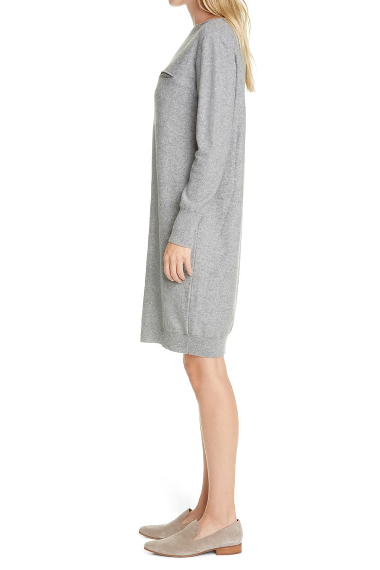Beaded Pocket Long Sleeve Wool, Silk & Cashmere Sweater Dress, Alternate, color, GREY
