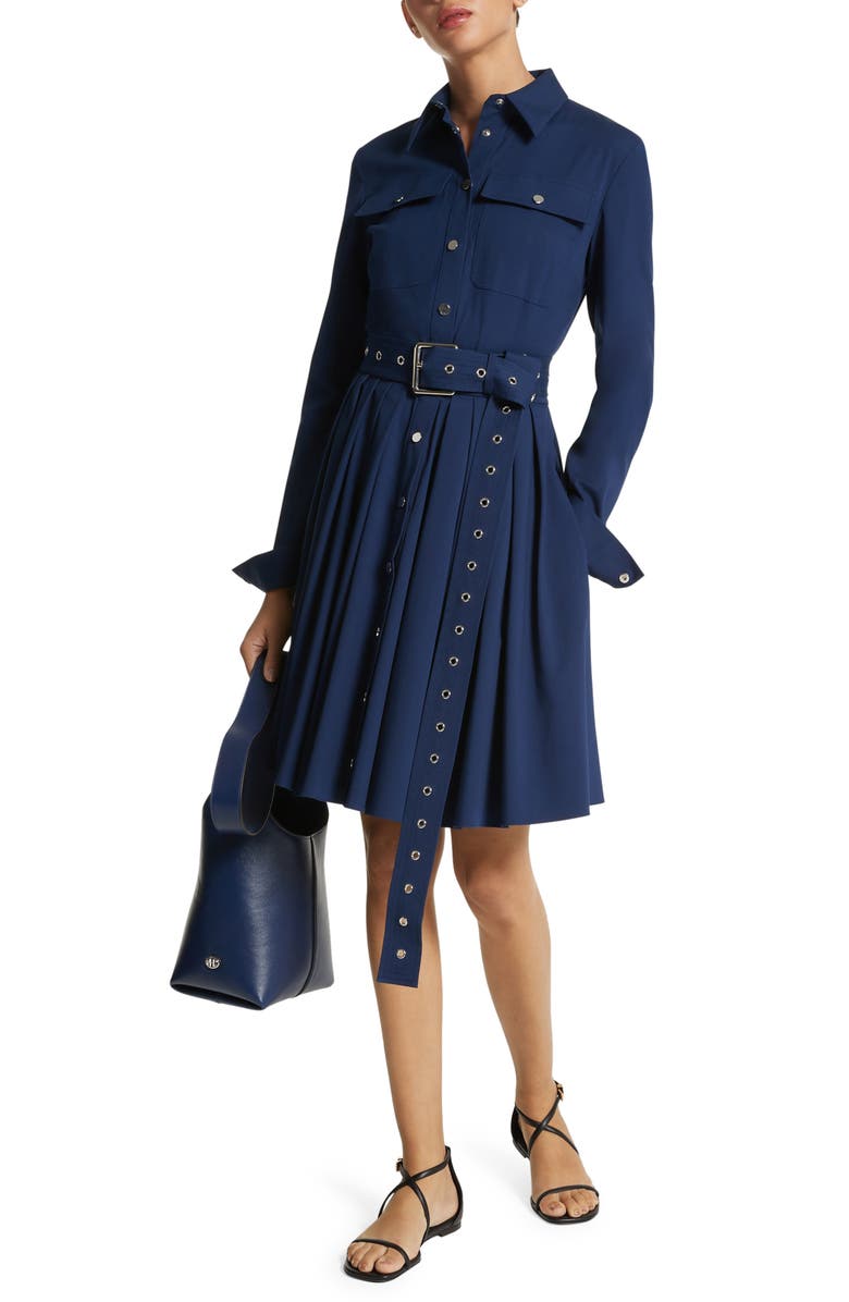 Michael Kors Collection Organic Cotton Stretch Poplin Belted Cargo Shirtdress, Main, color, 
