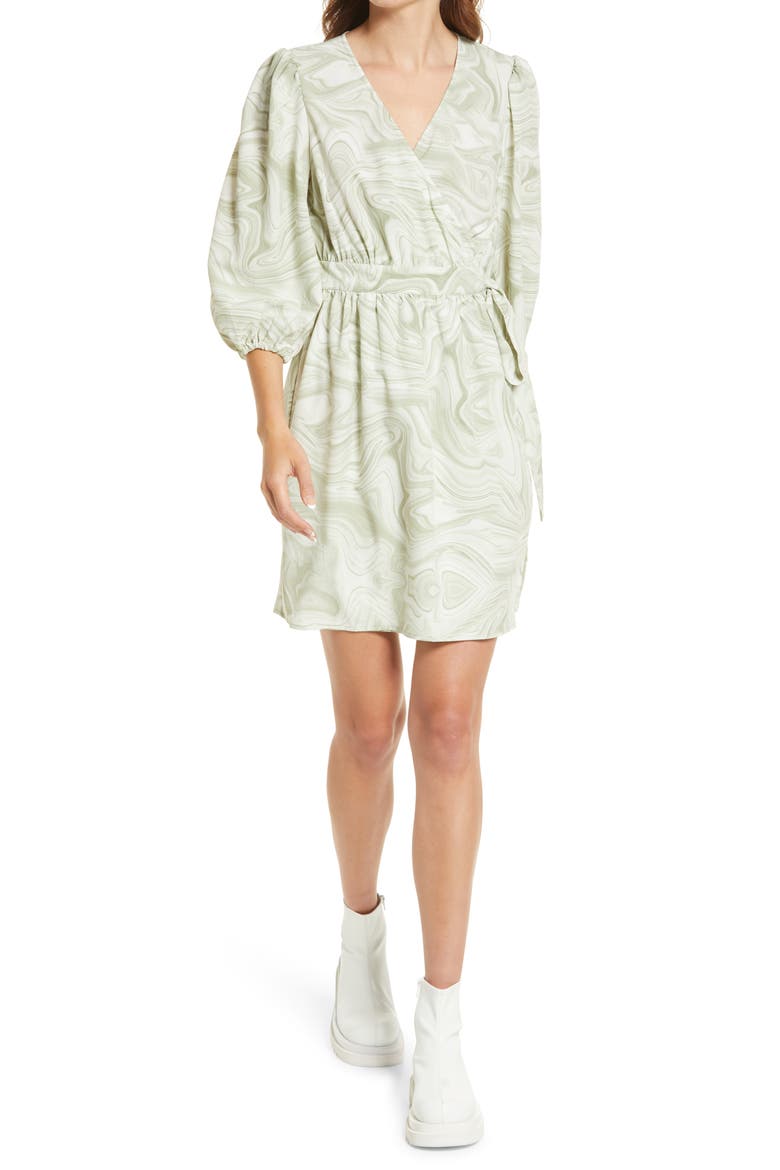 Juno Marbleized Wrap Front Dress, Main, color, SNOW WHITE AOP