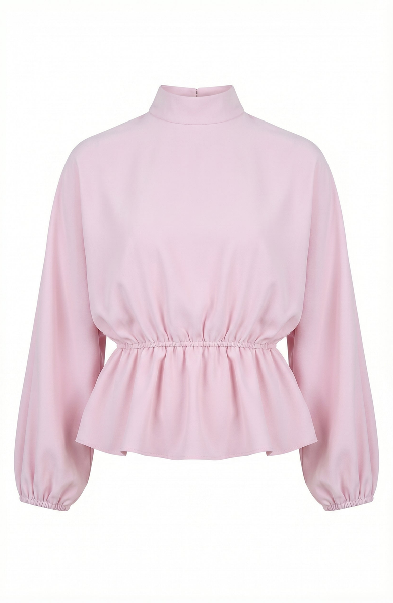 Modenaire Mock Neck Peplum Top And Mini Skirt Set, Alternate, color, Pastel Pink