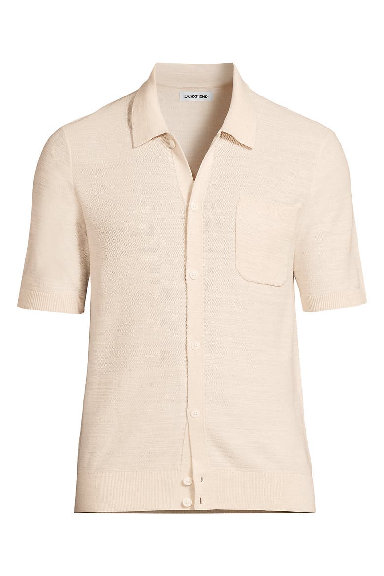 Short Sleeve Texture Stitch Button Through Sweater Polo, Alternate, color, Ivory Sand Heather