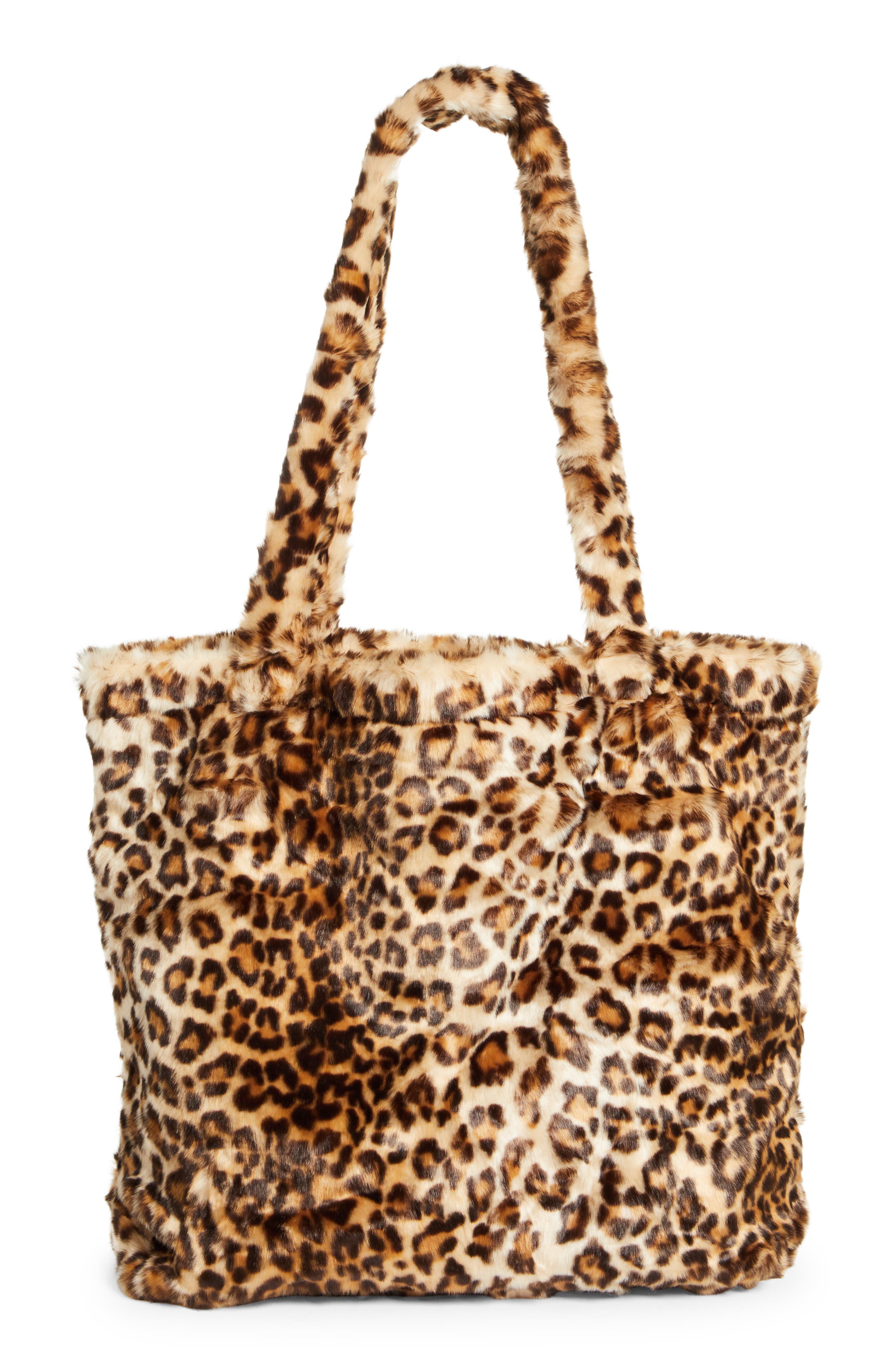 R13 Leopard Print Oversize Faux Fur Tote Bag, Alternate, color, 