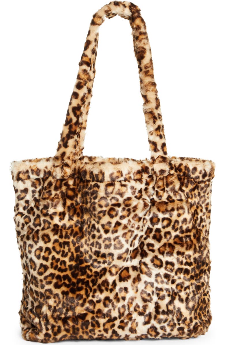R13 Leopard Print Oversize Faux Fur Tote Bag, Alternate, color,
