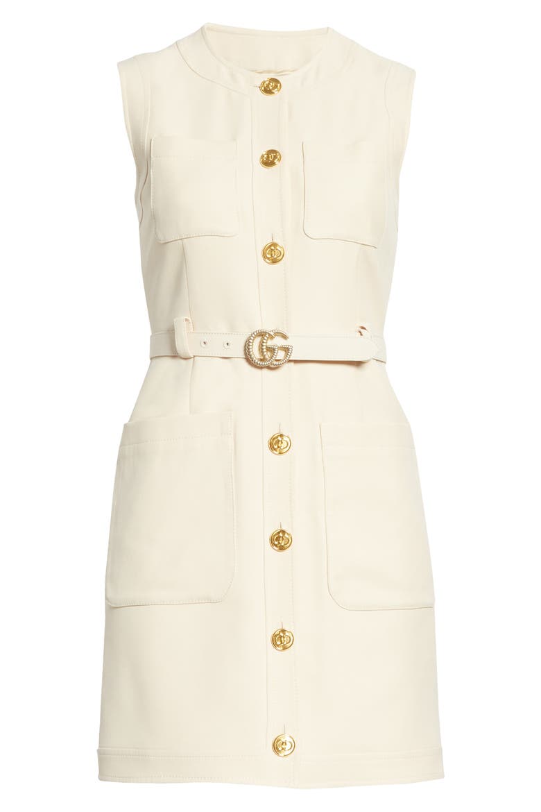 GG Detail Silk & Wool Cady Minidress, Alternate, color, GARDENIA