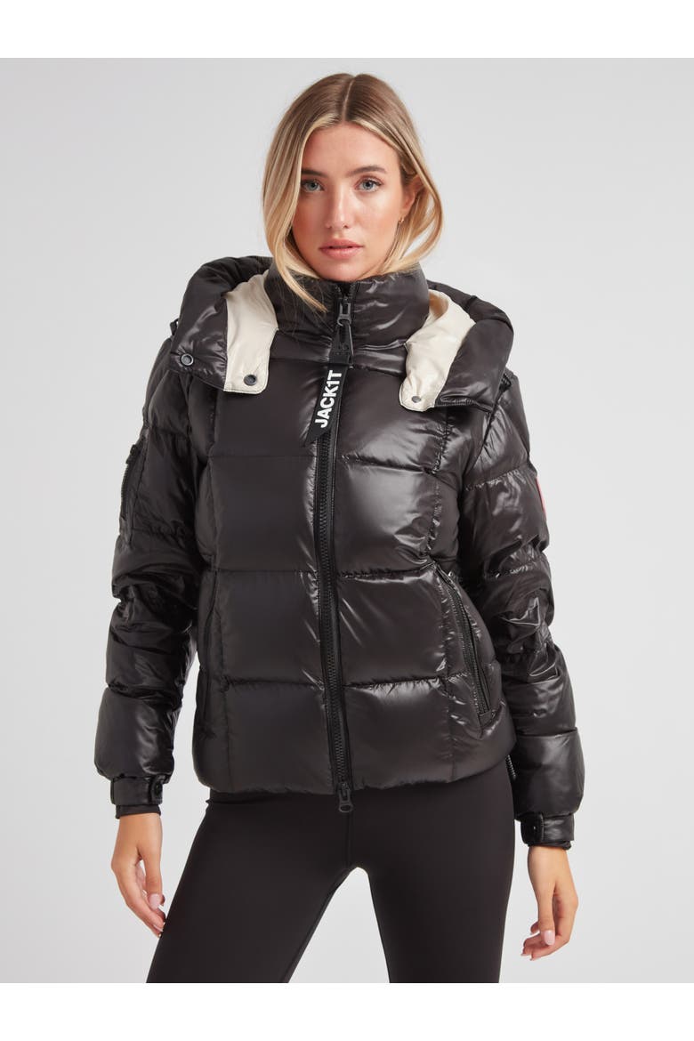 EZ Boxed Racer Hooded Puffer Coat, Main, color, BLACK SHINE