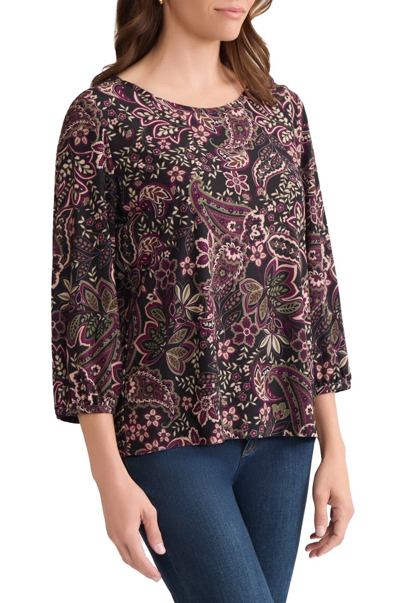 Jones New York Paisley Print Three Quarter Sleeve Top, Alternate, color, Jones Black Multi