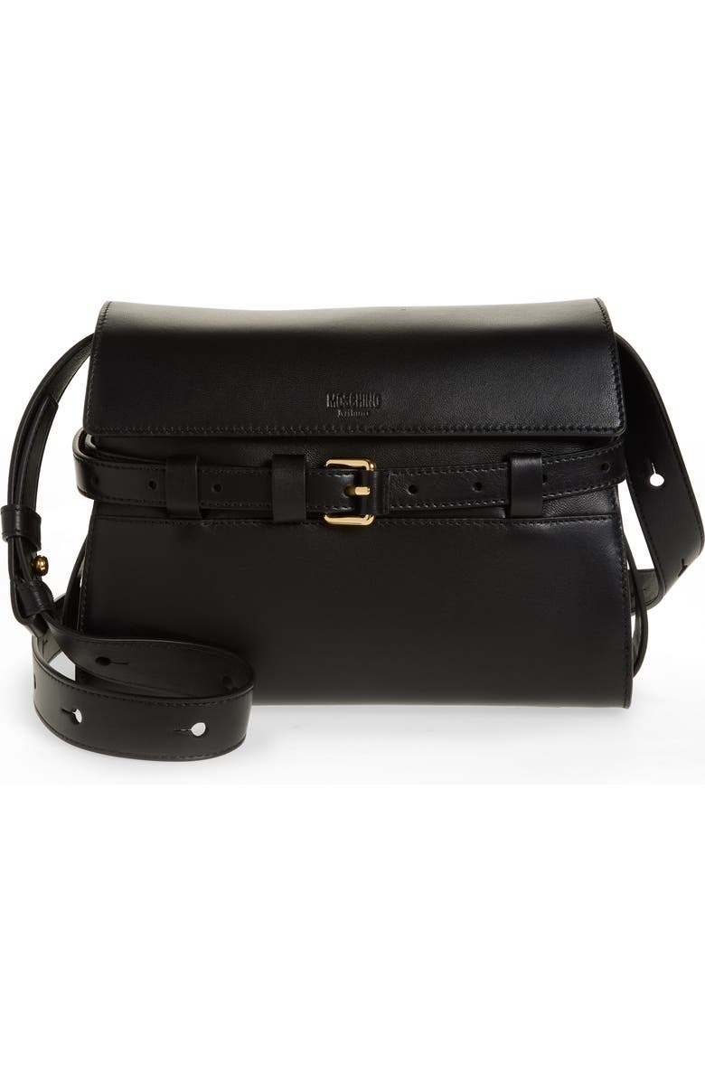 Moschino Small Tie Me Leather Shoulder Bag, Main, color,