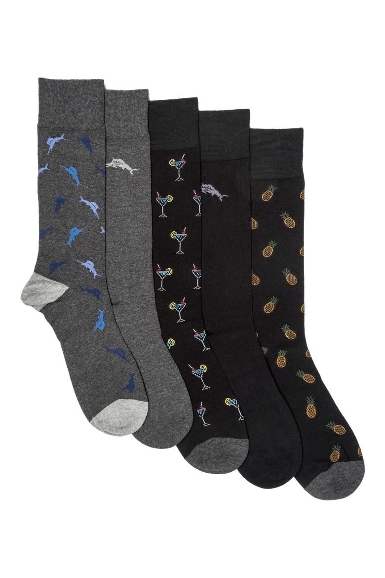 CoolMax® EcoMade 5-Pack Assorted Crew Socks, Main, color, BLACK/ CHARCOAL