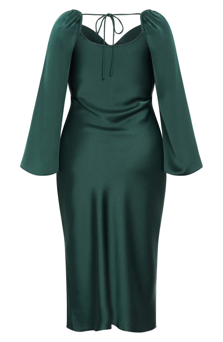 City Chic Adelina Long Sleeve Satin Midi Dress, Alternate, color, Forest