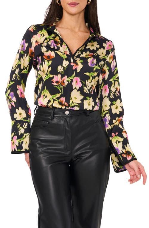 Shop Vince Camuto Floral Long Sleeve Shirt In Rich Black