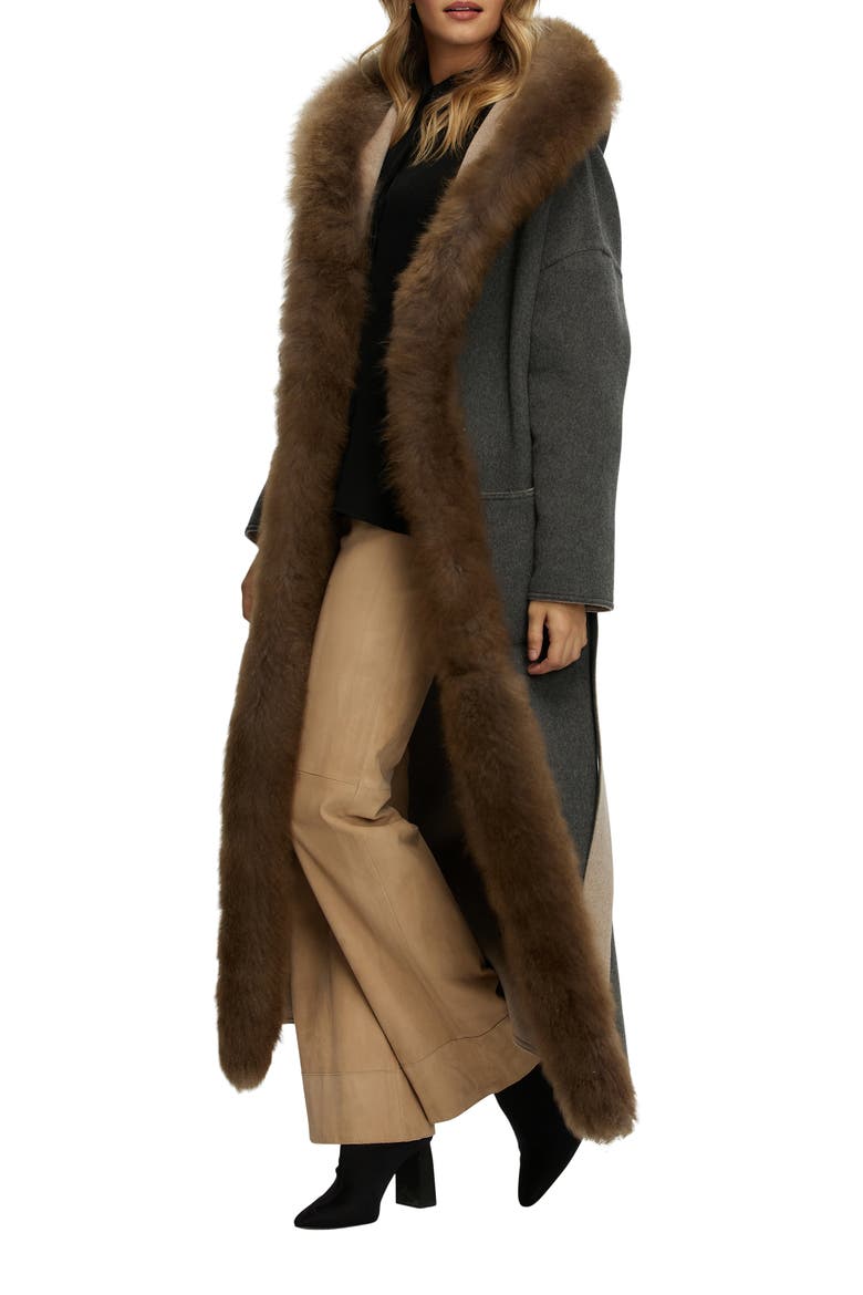 Reversible  Cashmere Parka with Genuine Shearling Trim, Alternate, color, BEIGE/GRAY/BROWN