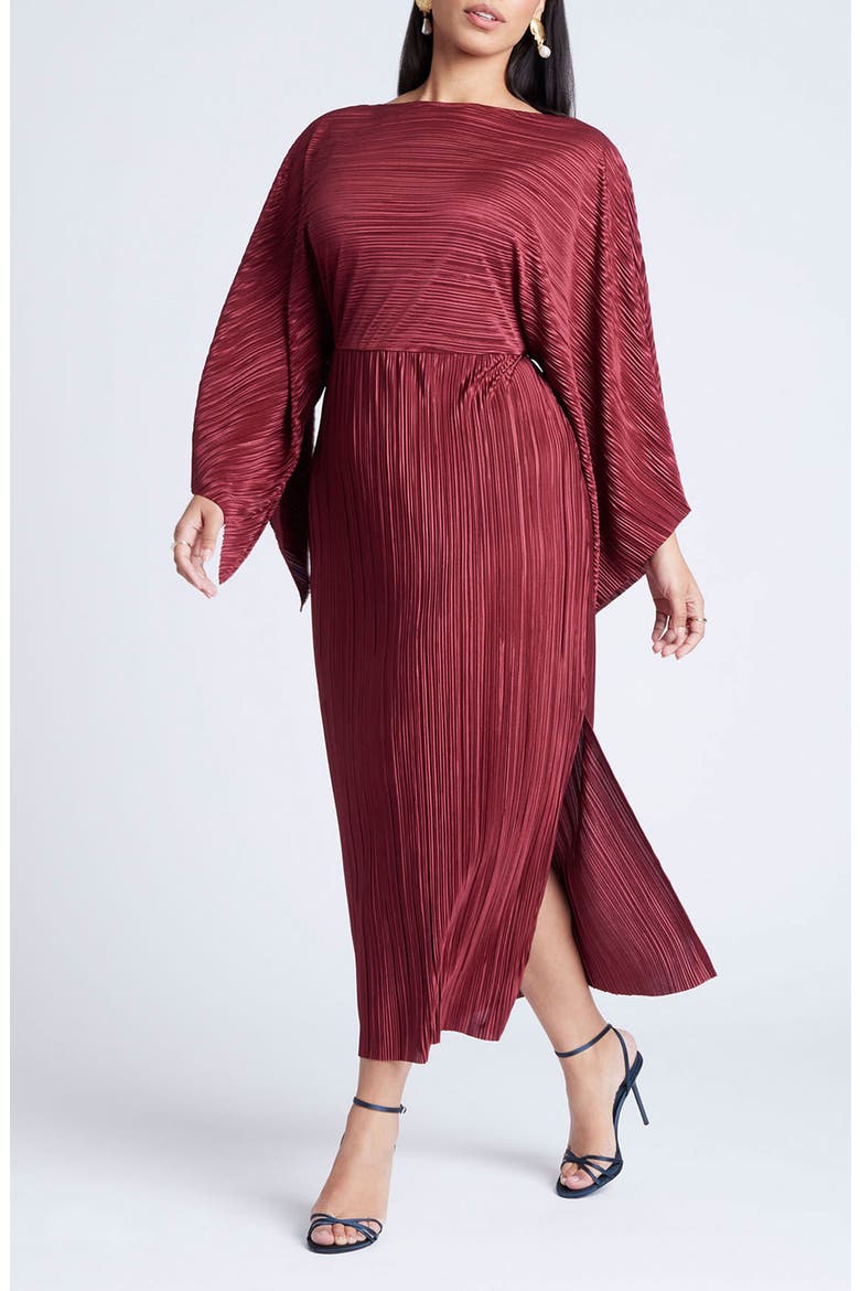Cape Effect Plisse Dress, Main, color, BORDEAUX