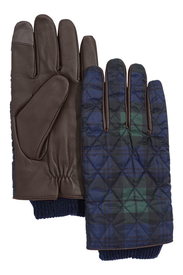 Plaid Quilted Tech Gloves, Alternate, color, BLACKWATCH