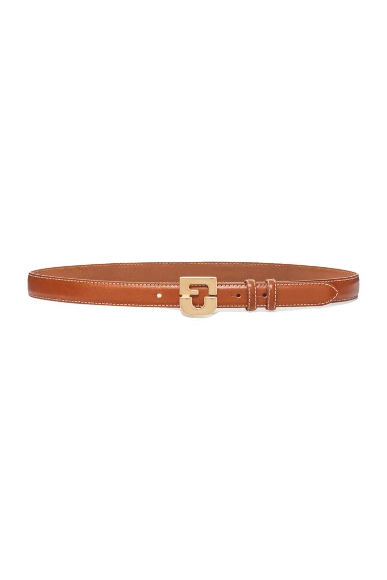 Le Lauren Slim Leather Belt, Main, color, Camel