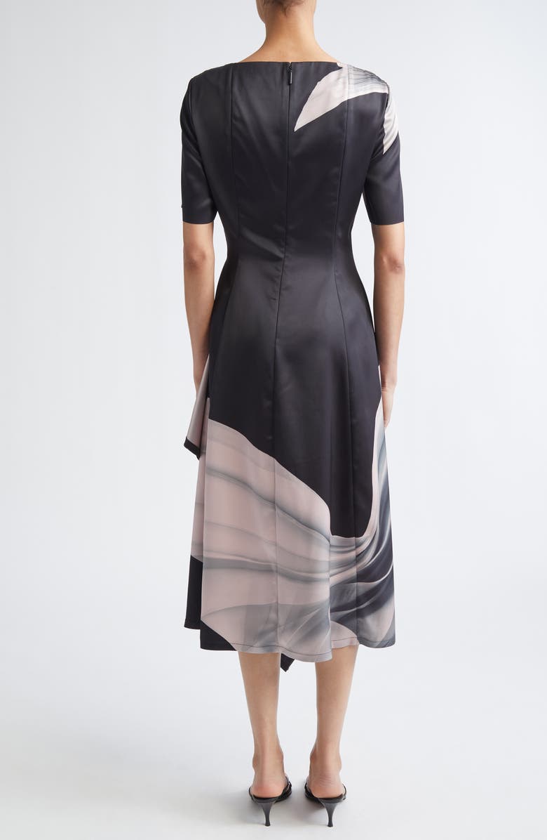 Jason Wu Collection Dancing Pleat Print Double Face Satin Dress, Alternate, color, Black/ Pink